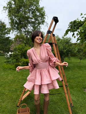 Noëlle Organza Balloon-Sleeve Mini Dress