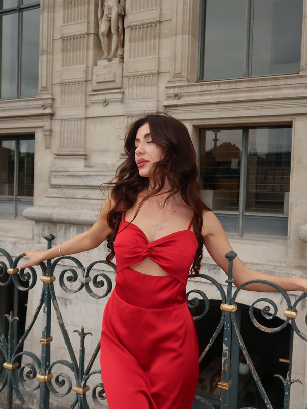 Clémentine Twist-Front Slip Dress – Red