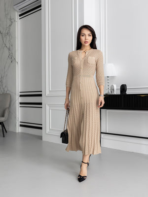 Aurelie Pointelle Knit Maxi Dress – Beige