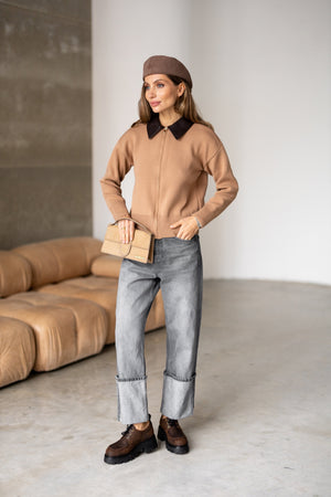 Perrine Collared Cable Sweater – Camel