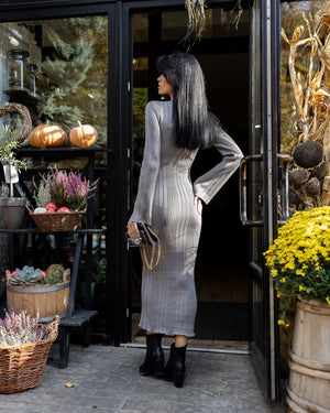 Rosalie Ribbed Midi Dress – Grey