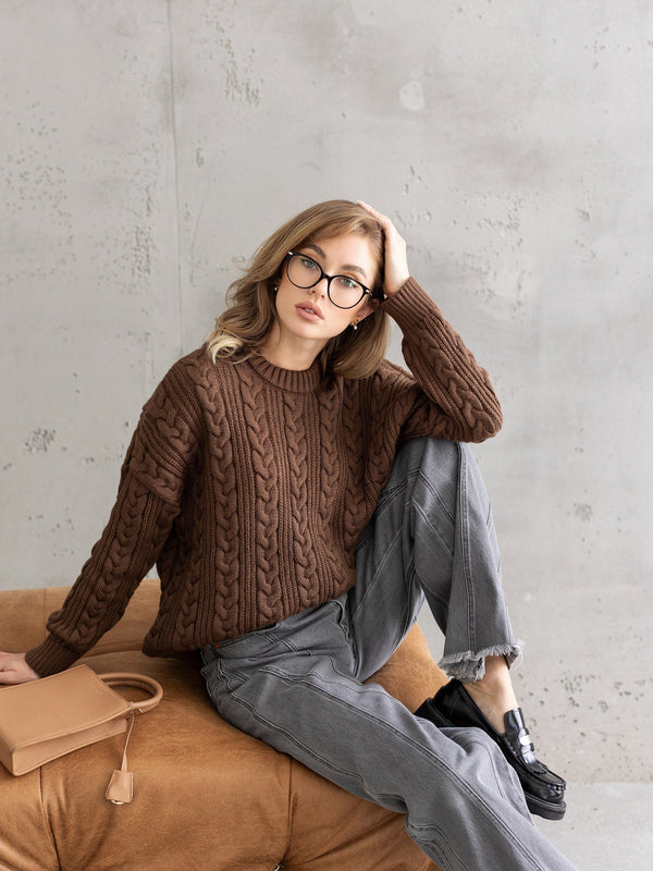 Mireille Cable Knit Sweater – Brown