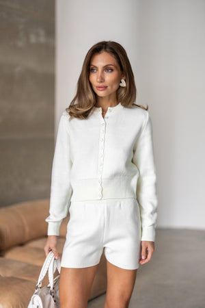 Simone Knit Shirt & Shorts Set – Milk White