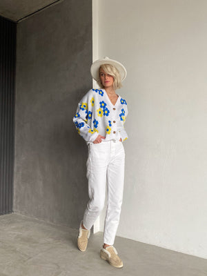 Florine Floral Knit Cardigan – Yellow Floral