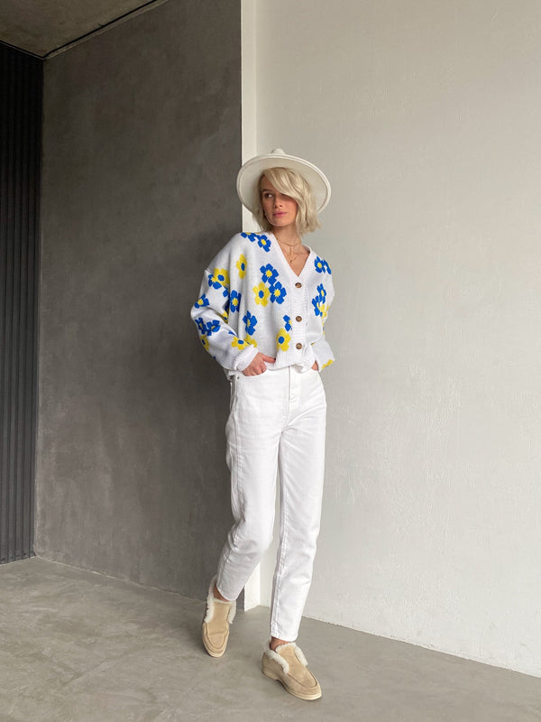Florine Floral Knit Cardigan – Yellow Floral