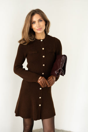 Amandine Ribbed Shirt Dress – Brown