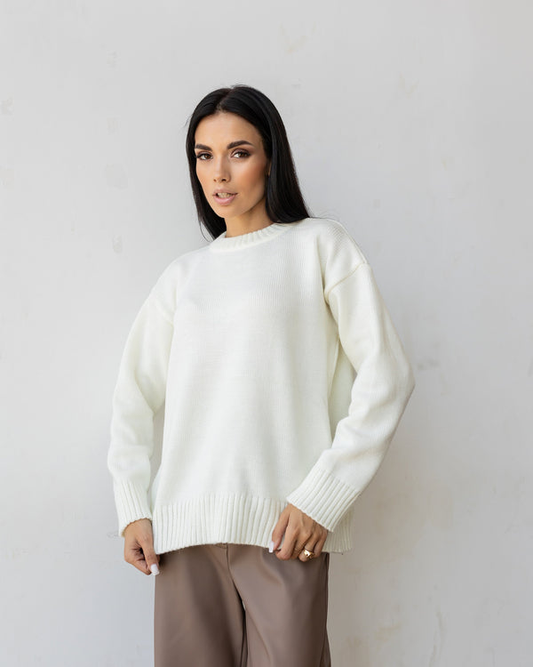 Marion Relaxed Crew Sweater – Milk White