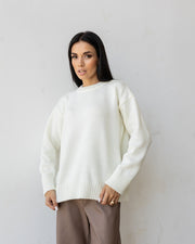 Marion Relaxed Crew Sweater in Milk White