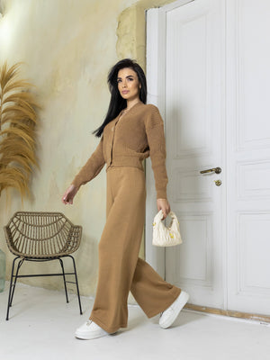 Adélaïde Knit Cardigan & Trouser Set – Camel