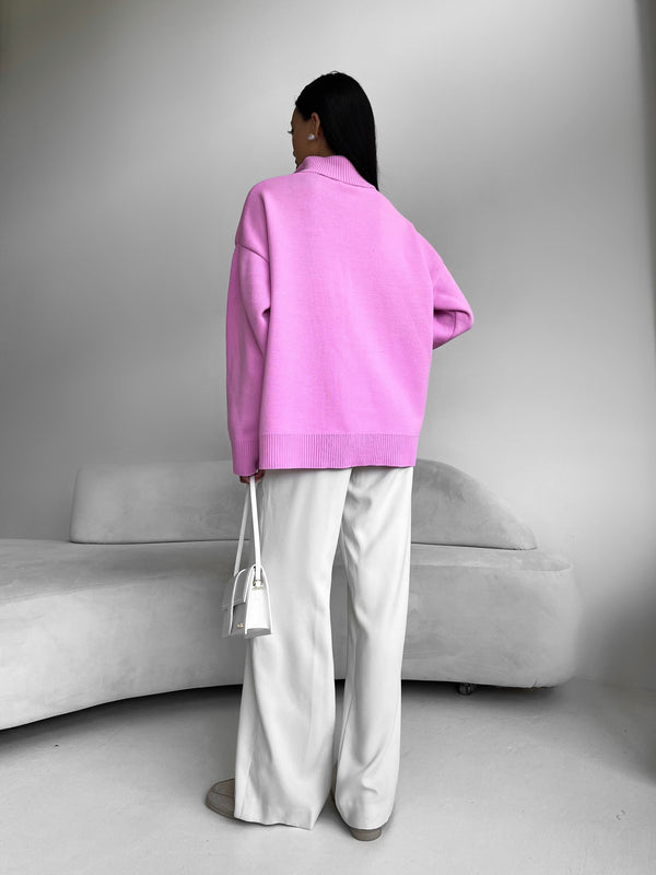 Maren Half-Zip Tunic Sweater – Pink