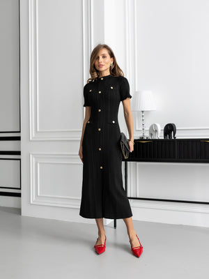 Margot Ribbed Midi Dress – Black