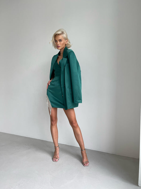 Ninon Satin Blazer & Dress Set – Emerald