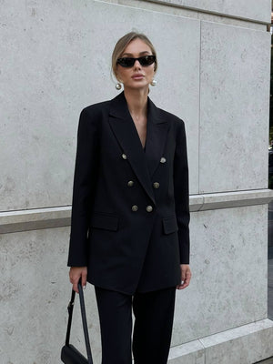 Ghislaine Pinstripe Suit Set – Black