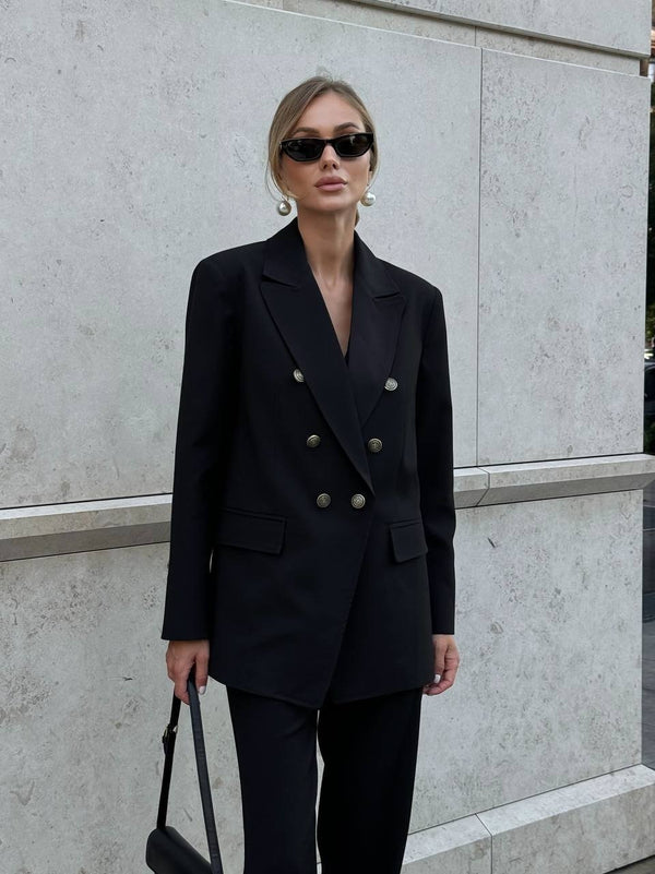 Ghislaine Pinstripe Suit Set – Black