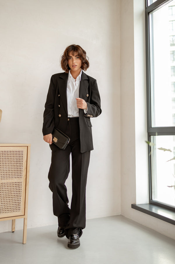 Victoire Double-Breasted Suit Set – Black