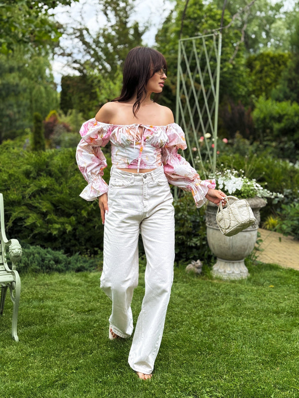 Sylvaine Off-Shoulder Printed Crop Top