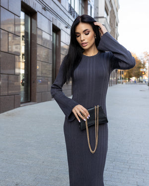 Rosalie Ribbed Midi Dress – Graphite