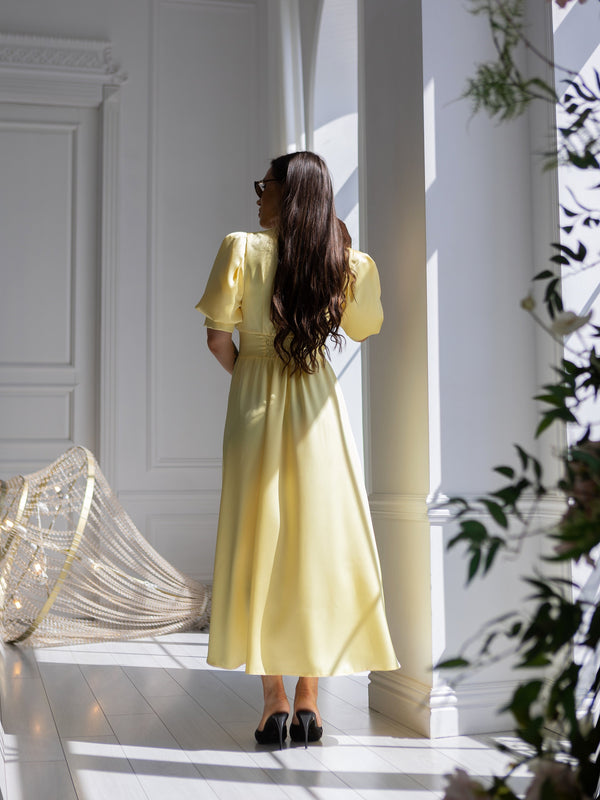Chiara Button-Front Midi Dress – Yellow