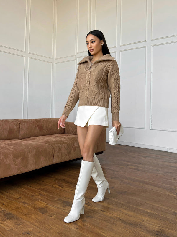 Vera Cable Half-Zip Sweater – Camel