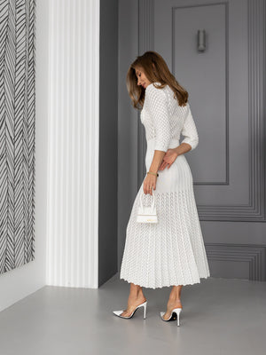 Aurelie Pointelle Knit Maxi Dress – Milk White