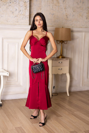 Elodie Fluted Slip Dress – Burgundy