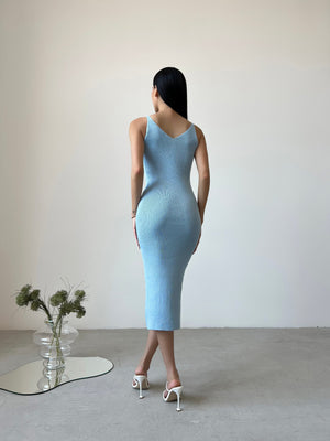 Isaure Ribbed Knit Midi Dress – Sky Blue