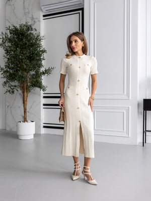 Margot Ribbed Midi Dress – Milk White