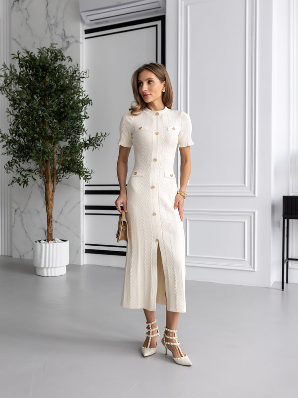 Margot Ribbed Midi Dress – Milk White