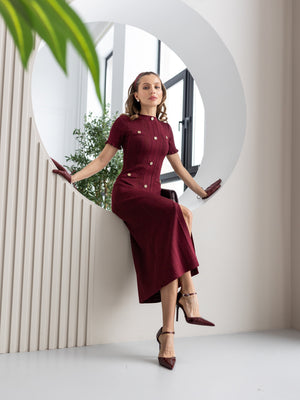 Margot Ribbed Midi Dress – Burgundy