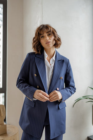 Victoire Double-Breasted Suit Set – Navy