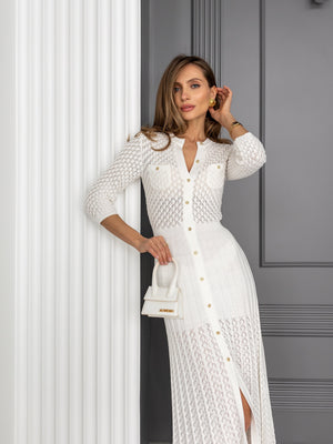 Aurelie Pointelle Knit Maxi Dress – Milk White