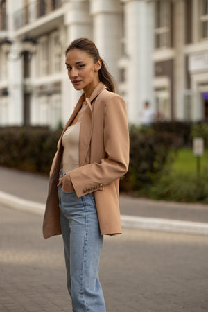Gwendoline Double-Breasted Oversized Blazer – Champagne