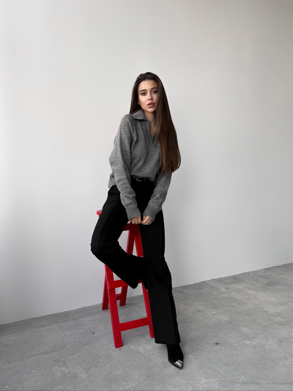 Elin Knit Blouse – Grey