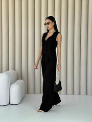 Blanche Waistcoat & Trouser Suit in Black