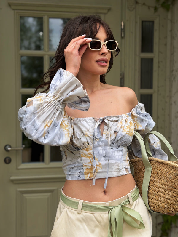 Sylvaine Off-Shoulder Printed Crop Top