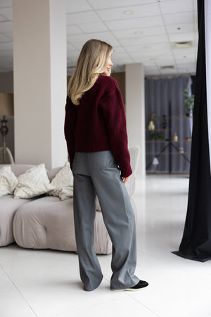 Romy Zip-Front Knit Jacket – Burgundy