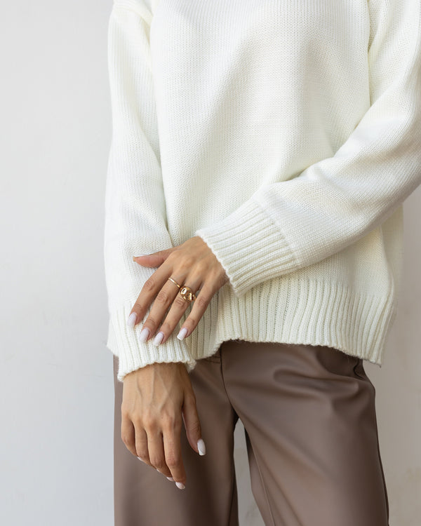 Marion Relaxed Crew Sweater – Milk White