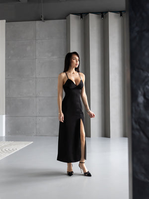 Anaïs Satin Slip Dress – Black
