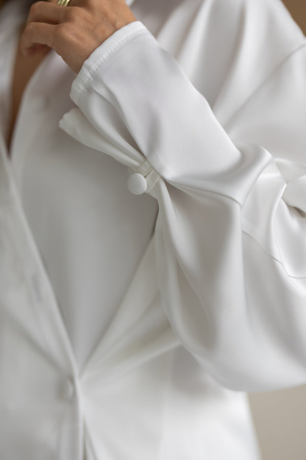 Armelle Satin Shirt & Trouser Set – Milk White