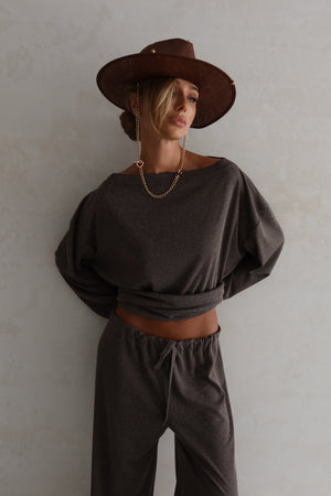 Céleste Off-Shoulder Knit Set – Dark Gray