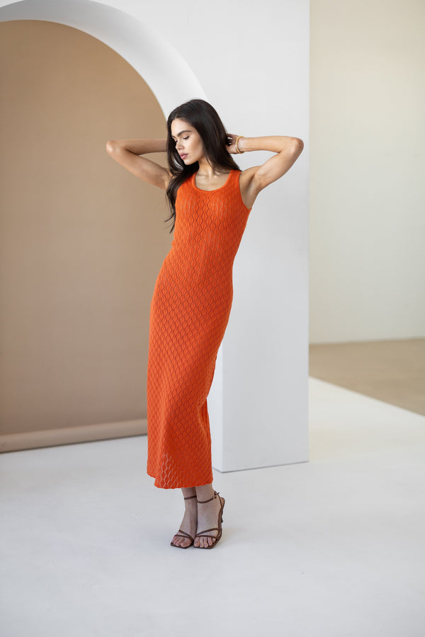 Talia Crochet Knit Maxi Dress – Orange