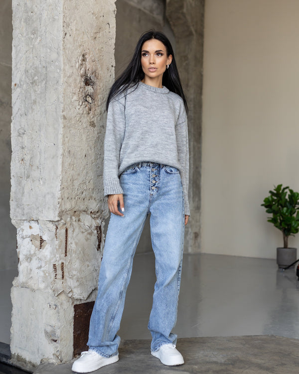 Marion Relaxed Crew Sweater – Light Grey