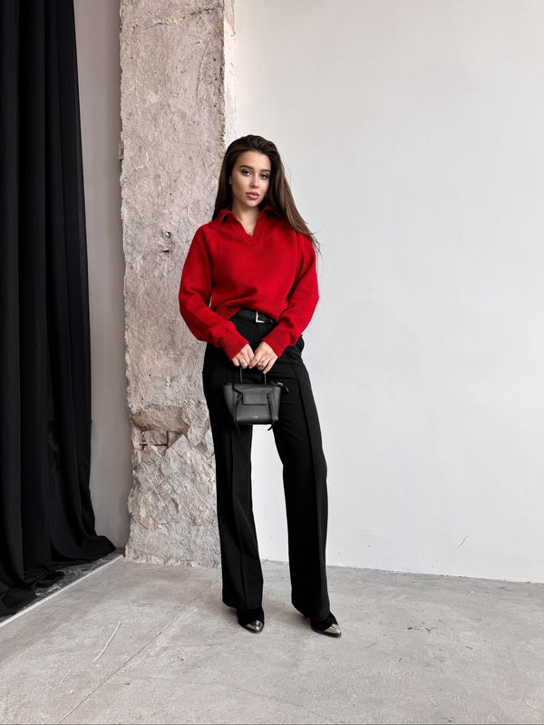 Elin Knit Blouse – Red