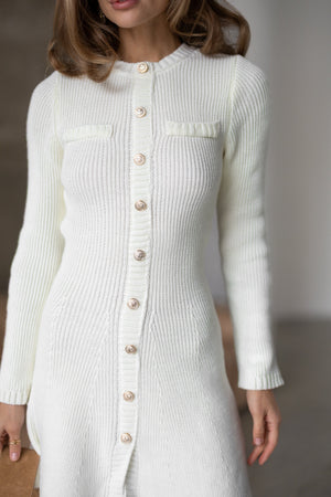 Amandine Ribbed Shirt Dress – Milk White