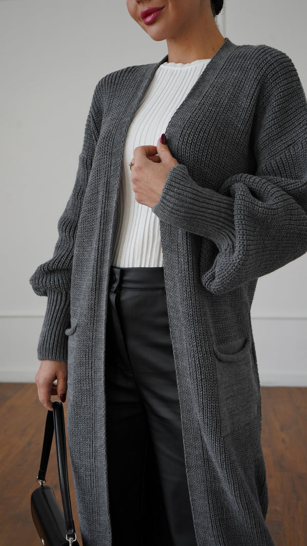 Selene Longline Cardigan – Charcoal