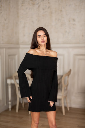 Noor Off-Shoulder Knit Dress – Black