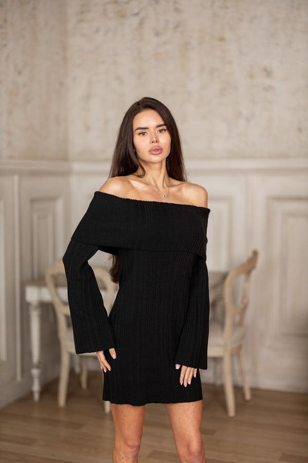 Noor Off-Shoulder Knit Dress – Black