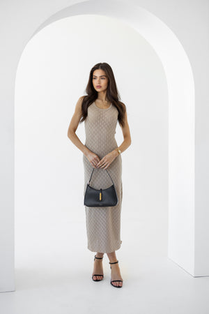 Talia Crochet Knit Maxi Dress – Beige