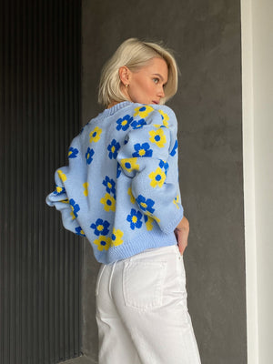 Florine Floral Knit Cardigan – Yellow Floral