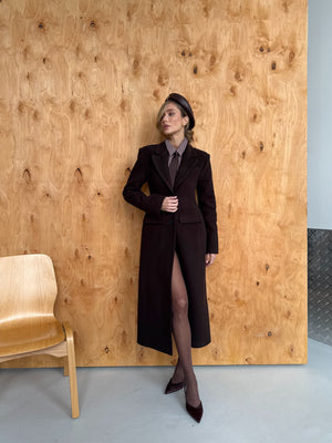 Irène Single-Breasted Wool Coat – Chocolate